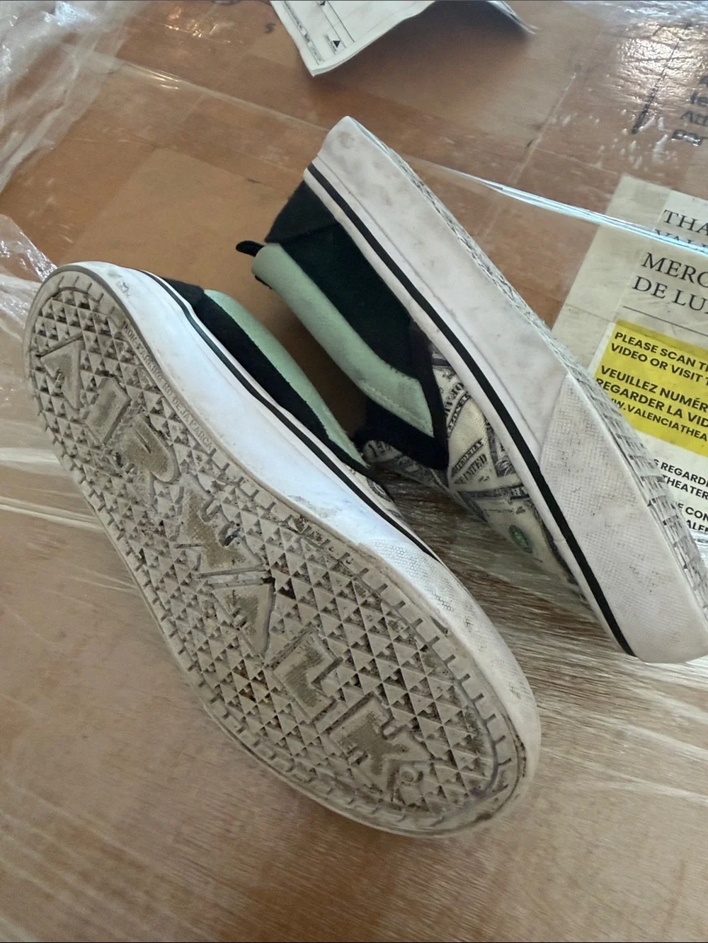 Airwalk Kids Slip-On Sneakers in White, Black & Green Dollar Print